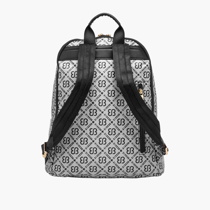 Bessie London Monogram Print Backpack with Adjustable Shoulder Straps and Zip Closure - 30x37x14 cms - Image 4